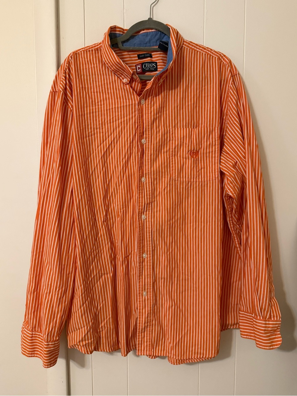 Chaps Orange and White Striped Button-Down Shirt